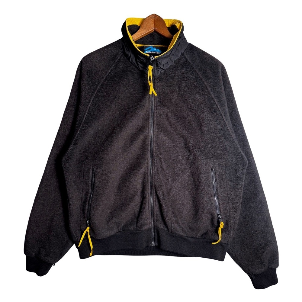 Tri-Mountain Mens Full Zip Fleece Jacket Black Yellow Mock Neck Medium